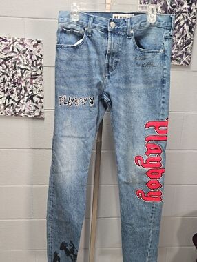 PLAYBOY Light Blue Denim Jeans with Red Logo Script